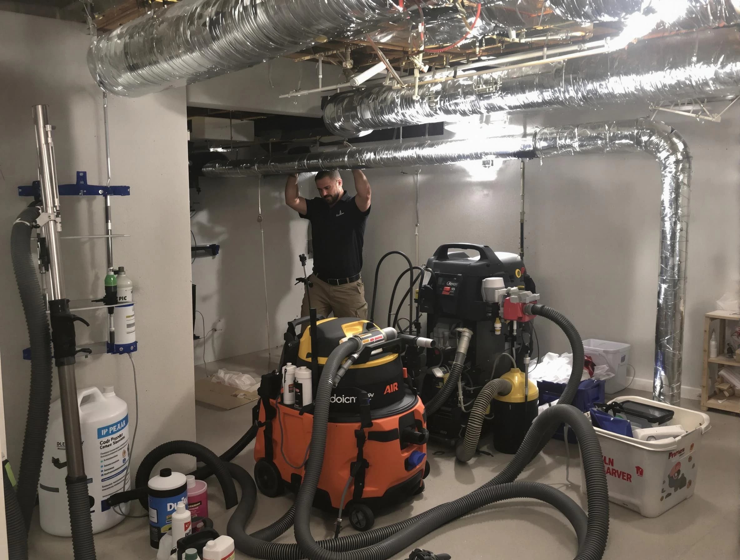 Montrose Air Duct Cleaning specialist performing professional mold removal from air ducts using safety equipment in Montrose