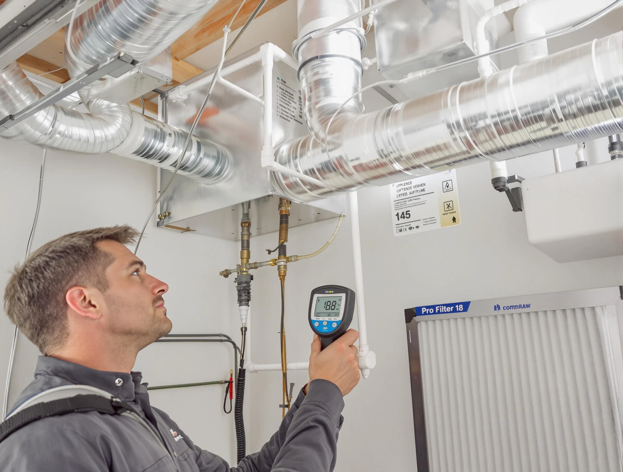 Montrose Air Duct Cleaning expert conducting detailed filter system inspection using diagnostic tools in Montrose