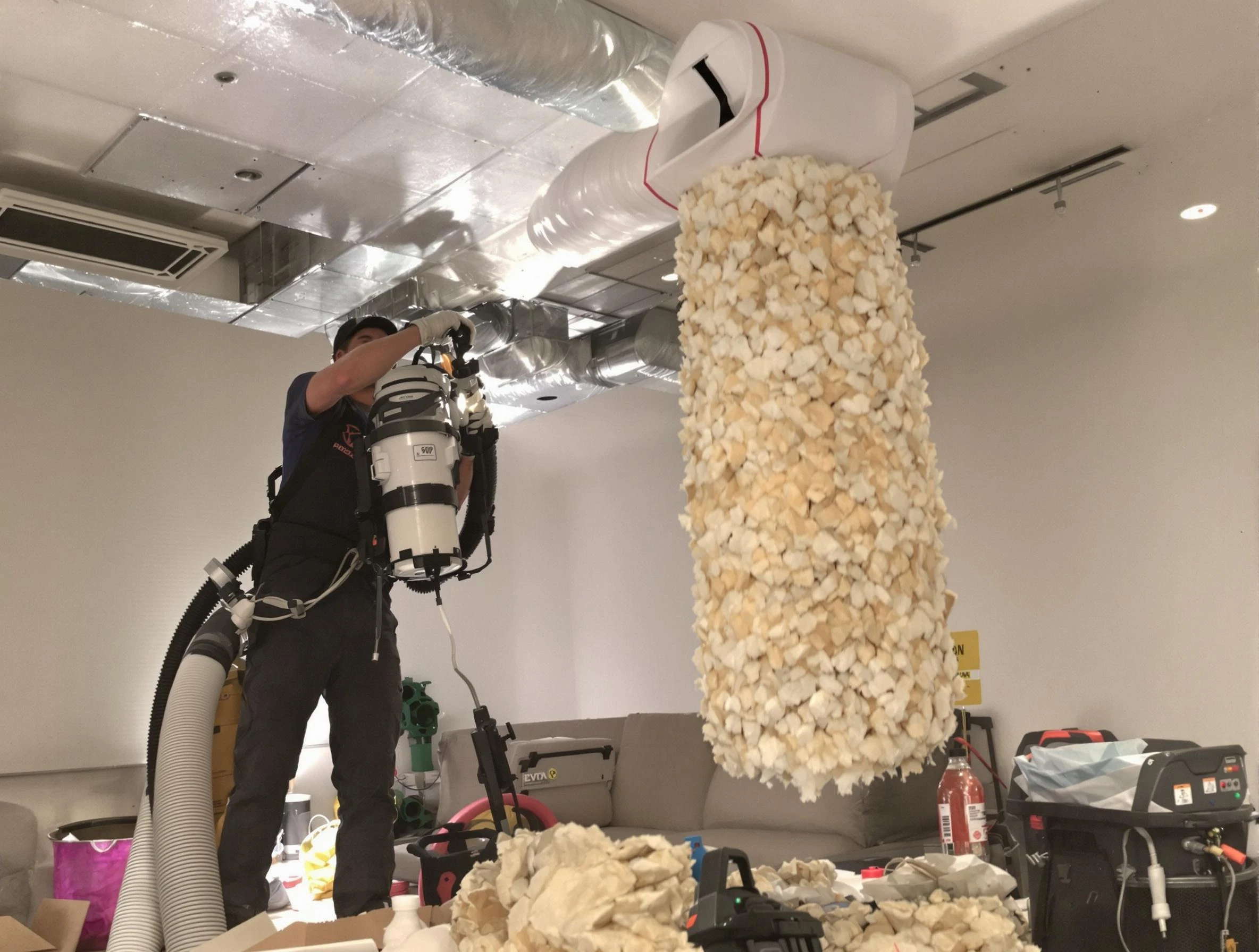 Montrose Air Duct Cleaning technician performing precision vacuum insulation removal in a residential property in Montrose